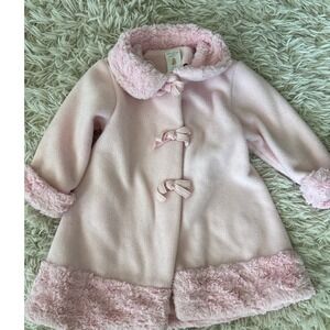 Starting Out Baby Girl Pink Fleece Coat Faux Fur Trim Bows 18M